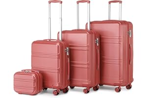 Kono 4 Piece Luggage Sets Lightweight with Spinner Wheels TSA Lock Hardside Travel Rolling Suitcases 20in 24in 28in Carry on and 12in Mini Cosmetic Case Coral Pink