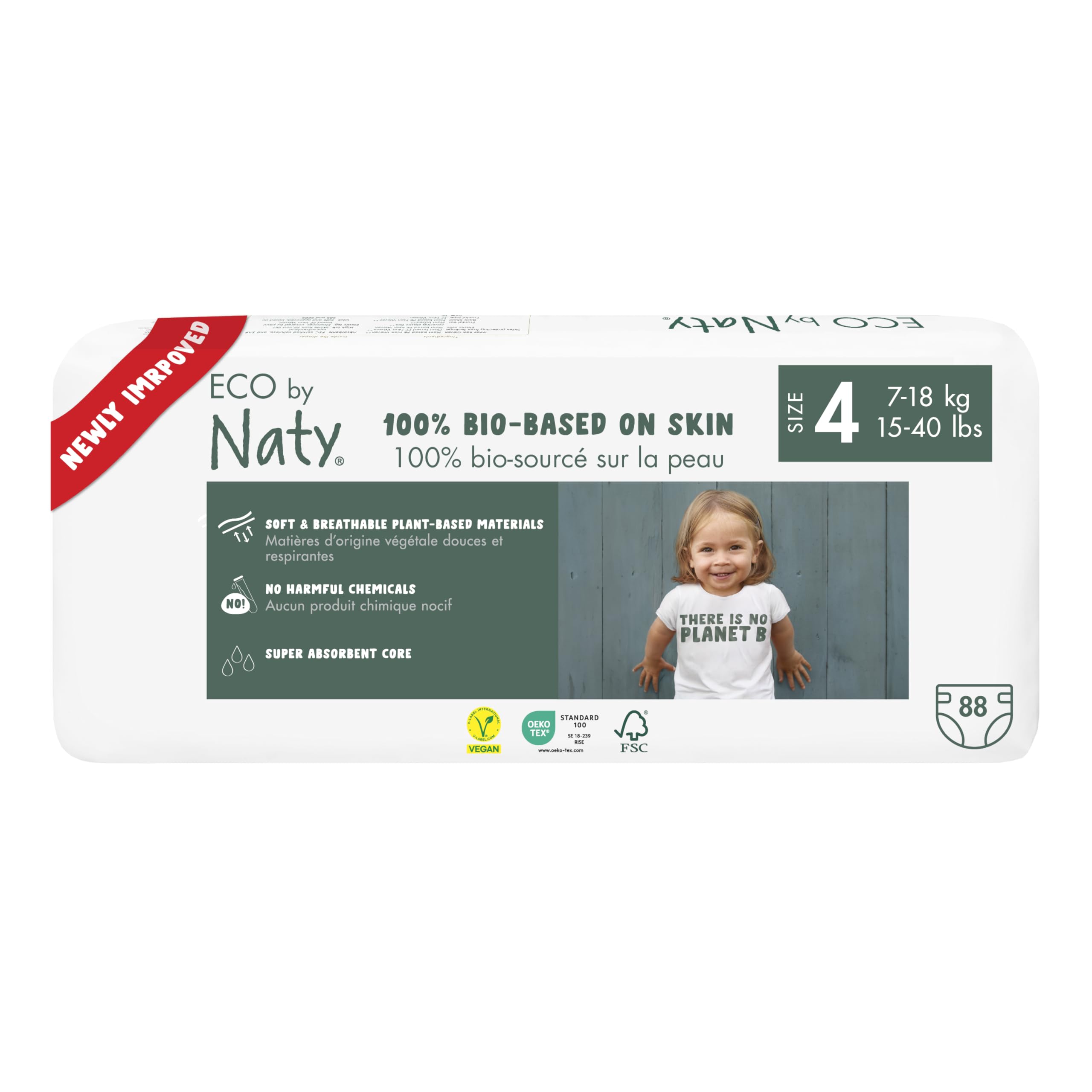 Photo 1 of Eco by Naty Eco-Friendly Baby Diapers - 100% Plant-Based Materials on Skin, Soft, for Sensitive Skin & Super Absorbent (Size 4, 88 Count)