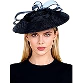 HIMESPORT Straw Cocktail Fascinators Hat for Women Ladies Wide Brim Church Wedding Bride Derby Tea Party Hats with Mesh Bow
