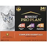 Purina Pro Plan Complete Essentials Wet Cat Food Variety, (24) 3 oz Cans | Chicken &amp; Rice, Turkey &amp; Rice, and White Meat Chicken &amp; Vegetables Entrees, with antioxidants for healthy immune system