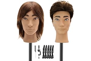TWOWIN 100% Human Hair Mannequin Head Male, 12“ Barber Mannequin Head Human Hair for Practicing Haircut, Cosmetology Barber Practice Doll