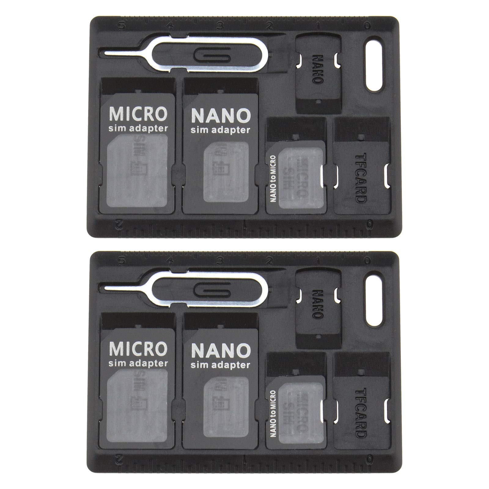 EMSea 2x SIM Card Adapter Storage Holder Kits, Black Standard Micro Nano Nano to Micro Converter Adaptor with Tray Opener Eject Pins