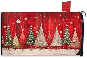 Nanikore Christmas Mailbox Cover Magnetic Standard Size 21 X 18 Winter Christmas Tree Snowflake Waterproof Post Box Cover Wraps Garden Yard Decor for Outdoor