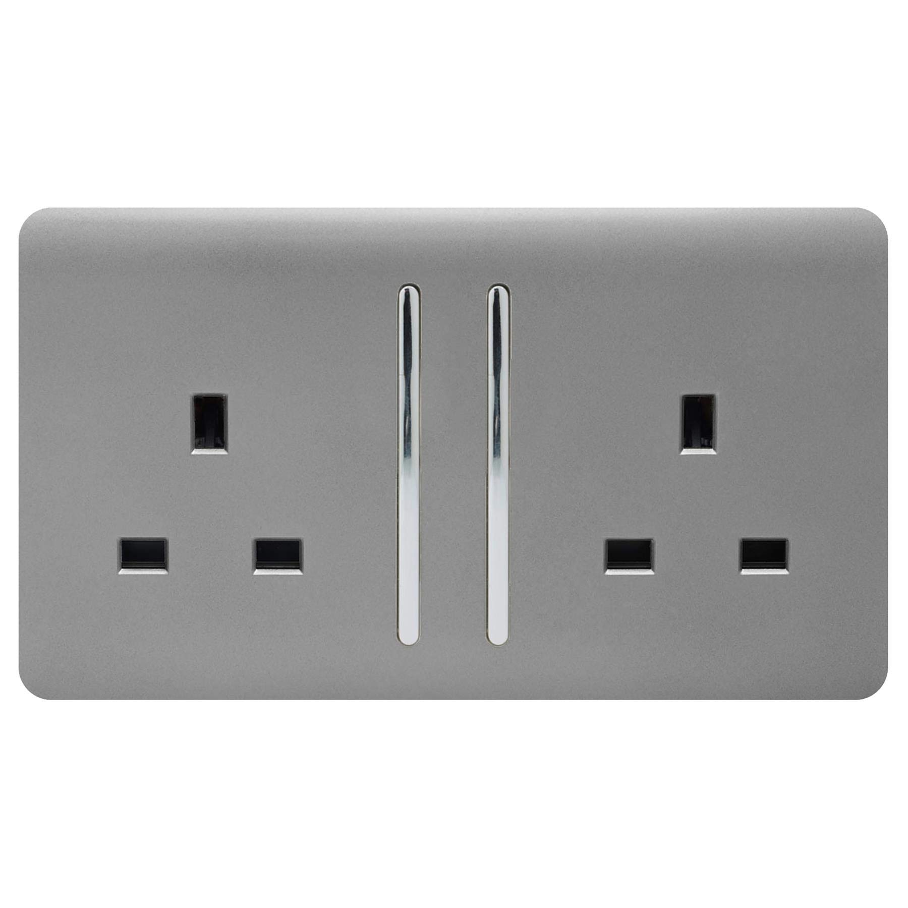 Trendi Switch 2 Gang Artistic Modern Glossy 13 Amp Switched Plug Socket Light Grey (3 Pack), ART-SKT213L**-P3