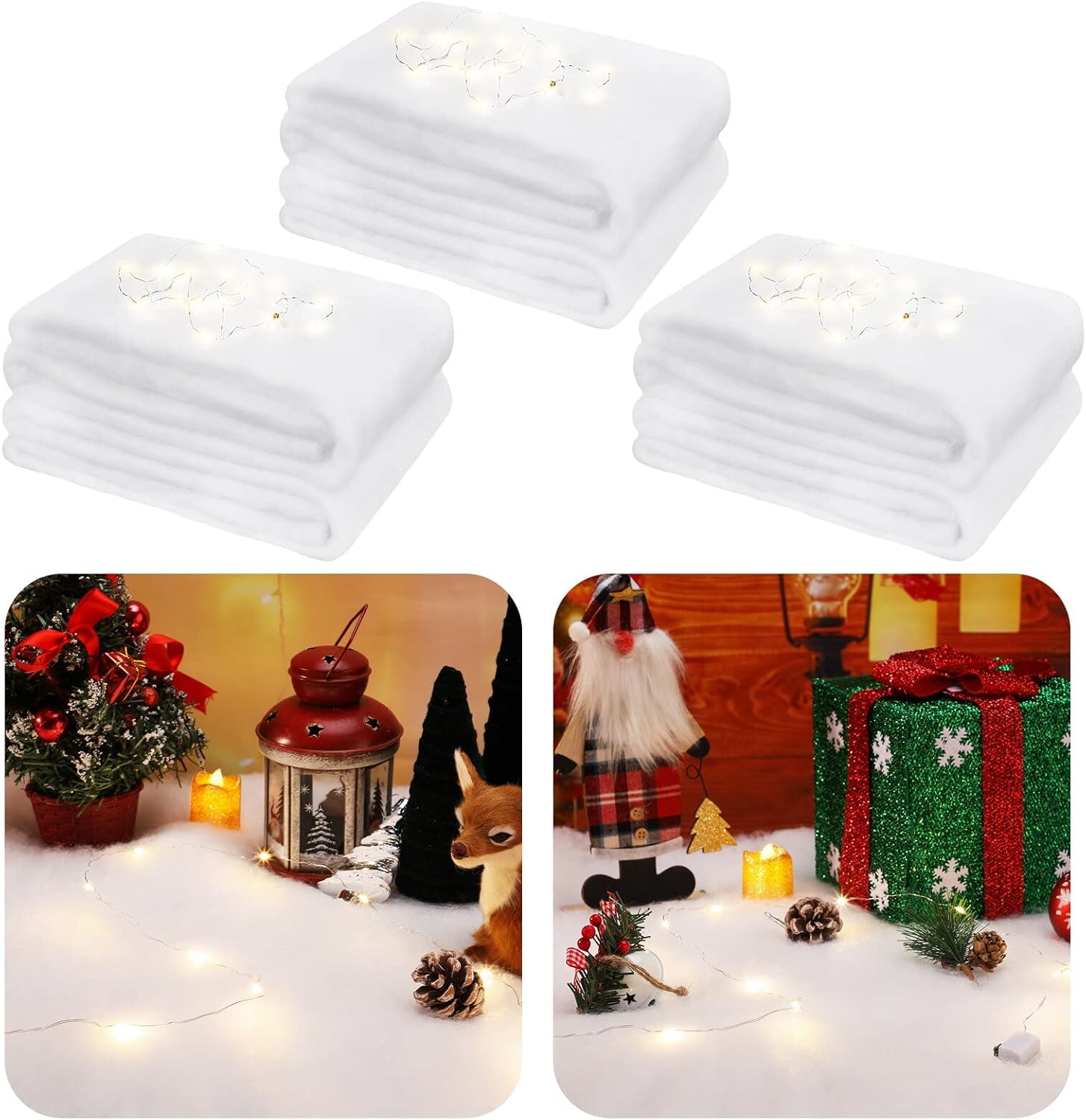 Artificial Snow - Ferraycle 3 Pcs Christmas Fake Snow Blankets with Lights Snow Blanket Roll Fake Snow Decoration Fake Snow Artificial Blankets for Christmas Backdrop Decorations Carpet (78.7 x 27.6 Inch)
