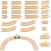 WoodenEdu Wooden Train Tracks, 24Pcs Track Expansion Wooden Railway System | 100% Compatible with All Major Brands Including Brio, Thomas, Melissa and Doug