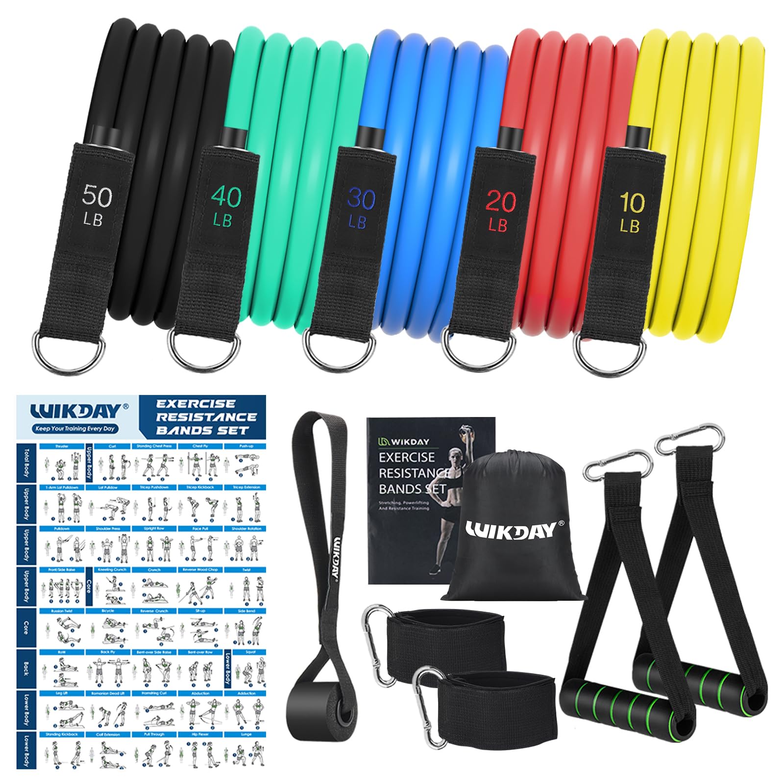 Photo 1 of WIKDAY Exercise Resistance Bands with Handles for Working Out, 150/200/250/300 Lbs Workout Bands Set with Door Anchor for Physical Therapy, Yoga, Pilates