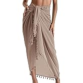 Eicolorte Beach Sarong Pareo Womens Semi-Sheer Swimwear Cover Ups Short Skirt with Tassels