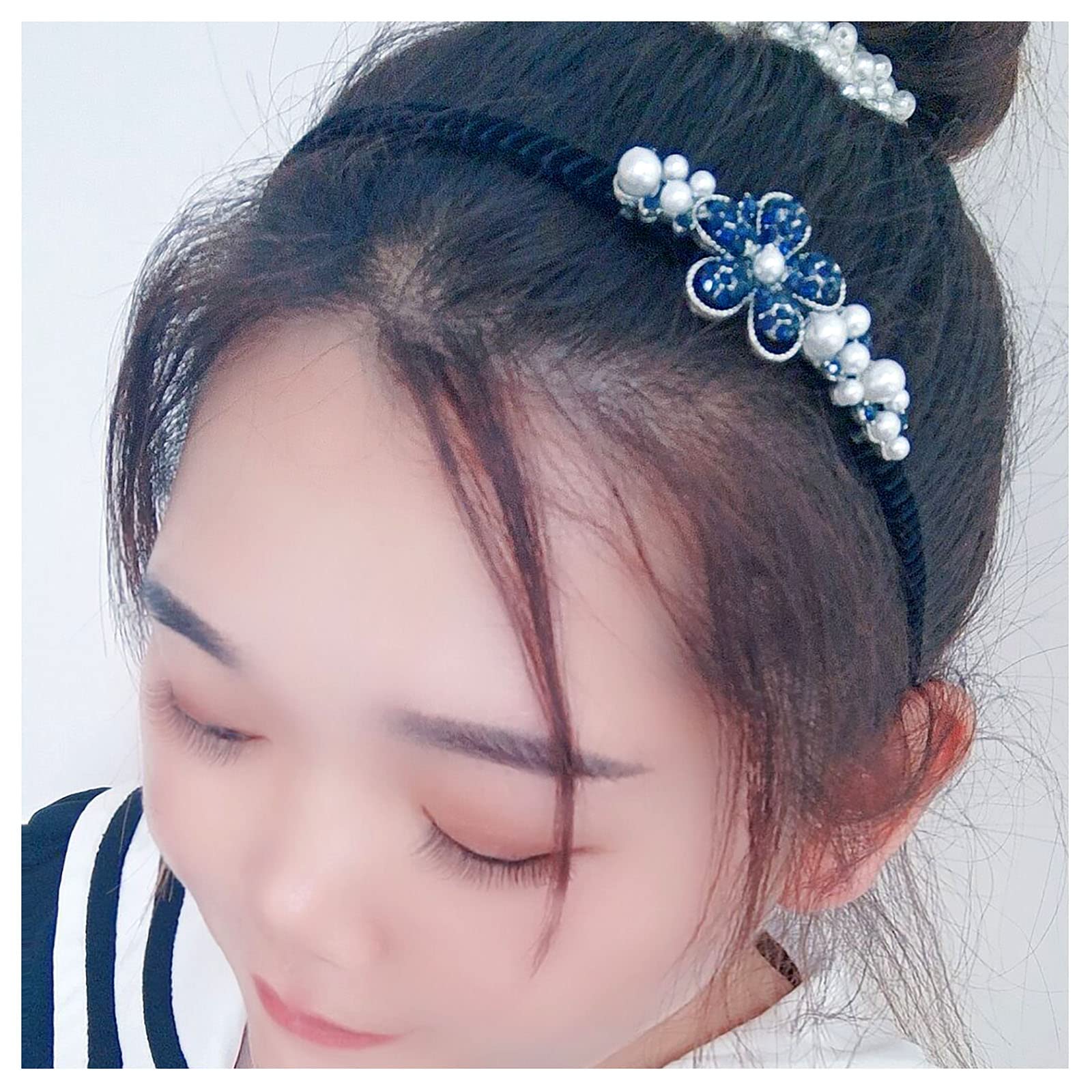 Crystal Rhinestone Headband 1920s Vintage Flower Pearl Hair Hoop Bridal Bow Hair Band Headpiece Accessories for Women Girls (Pearl Flower)