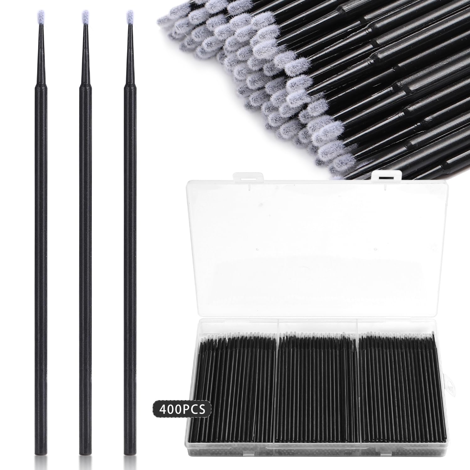 Photo 1 of 400 Pcs Micro Applicator Brushes,JASSINS Microswabs for eyelash extensions,Disposable 2mm Precision Mascara swab,For Cleaning and Applying Makeup (Black)