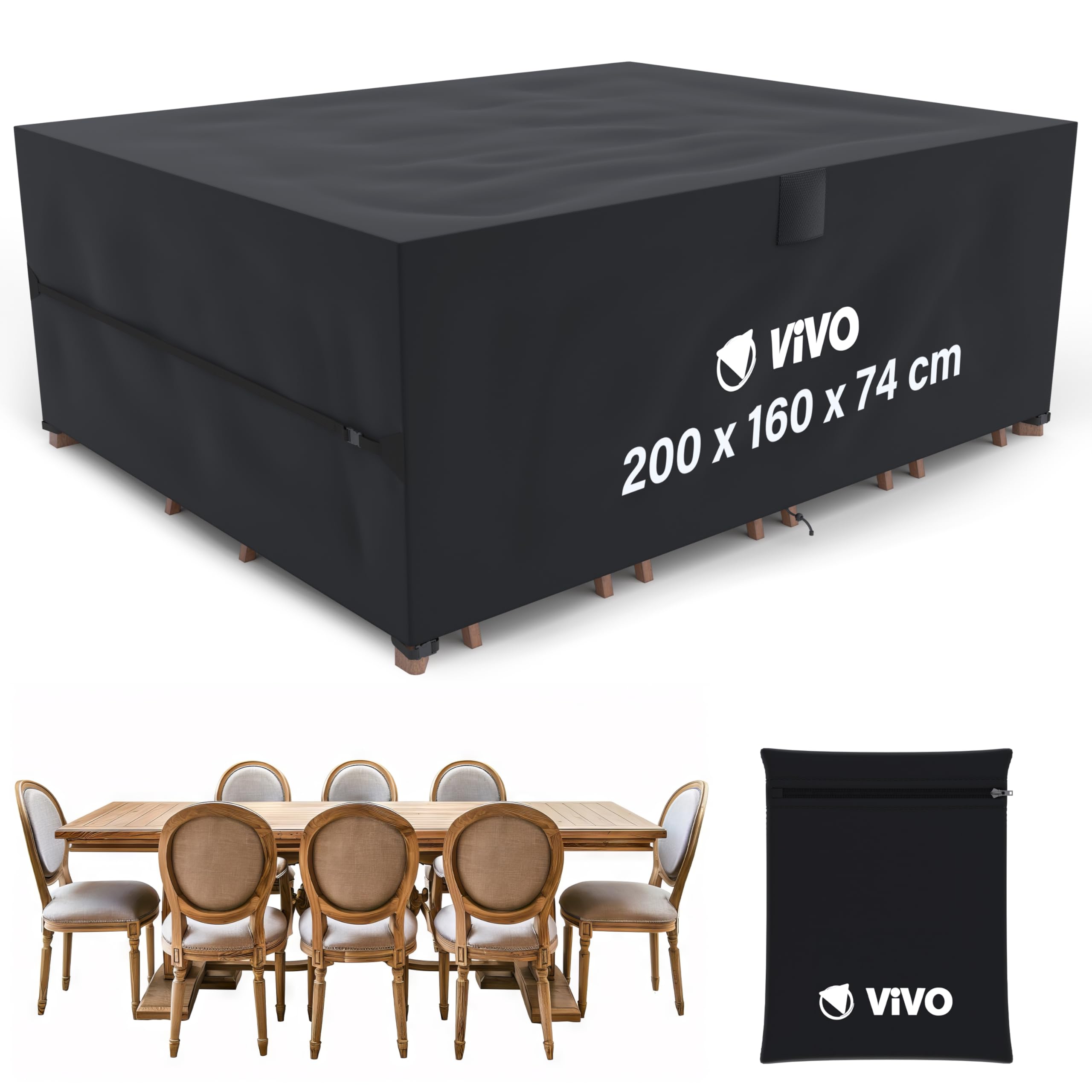 Garden Furniture Covers 200x160x74cm Rattan Sofa Table Chair Set Cover Tear Resistant Oxford Fabric 420D Heavy Duty Oxford Fabric Anti-UV Outdoor Patio Table Cover with Air Vent for Chair and Table