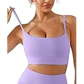 BRXL Padded Adjustable Spaghetti Strap Sports Bra for Women Low Impact Strappy Thin Strap Scoop Neck Pilates Yoga Bras