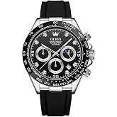 OLEVS Men's Chronograph Watch, Casual Big Face Black Band Analog | Sports Silicone Strap Round Dial 3 Hand Quartz Watch, Easy to Read Date Waterproof Luminous Watches, Gift for Dad&amp;Husband