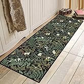 Black Green Runner Rug for Hallway 2x6,Botanical Print Runner Rug for Entryway,Plant Leaf Printed Area Rugs Non-Slip Throw Floor Carpet for Bedroom Entrance Door Mat Washable Kitchen Rugs Runners