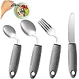 BaseSmall 4-Piece Adaptive Utensils Set - 42° Angled Parkinsons Utensils, 2.5 oz Weighted Utensils for Hand Tremors and Parkinsons Patients, Weighted Silverware for Hand Tremors (Grey: Right-Handed)