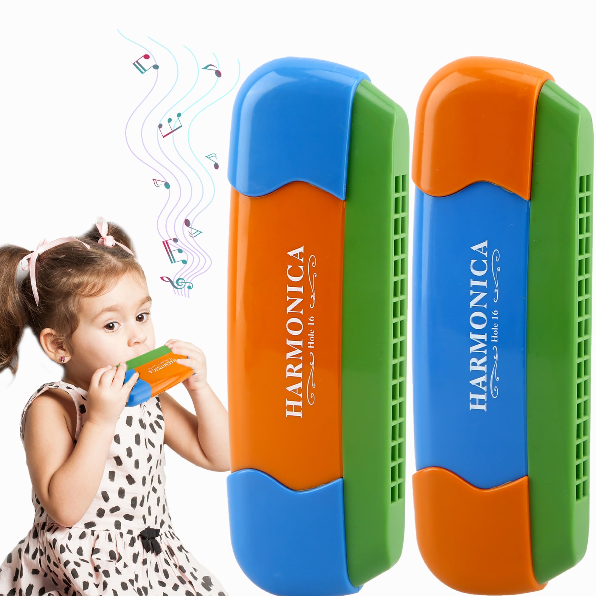 Photo 1 of 2 Pack Kids Harmonica Plastic 16 Holes Harmonica Early Education Musical Instrument Toy for Children Beginners Birthday Gift, 2 Colors