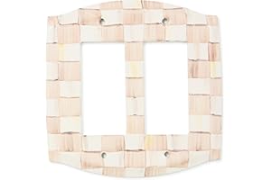 MACKENZIE-CHILDS Enamel Switch Plate, Light-Switch Cover, Double Rocker, Brown-and-White Mocha Check