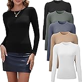 TYCTOS 5 Pack Long Sleeve Tops for Women Stretchy Fitted Long Sleeve Shirt Women Crew Neck Basic Tops for Woman Tops