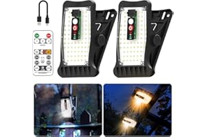 SUNLIGHT ENCOUNTER Clip On Solar Motion Lights Outdoor Waterproof, 800LM, 70 LED, 3 Color Temperature, USB & Remote Control, 2 Pack Portable Solar Powered Light Outside for Gutters Fence Garage Camping