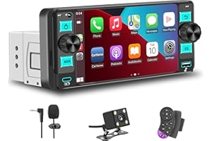 GHIOPMZ Single Din Radio Car Stereo with Apple CarPlay, Single Din Touchscreen Radio,Car Radio Bluetooth Support Android Auto,Mirror Link,Car Radio with Backup Camera GPS USB&Type-C FM/AM SWC EQ MIC