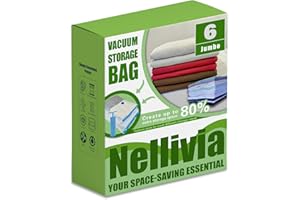 Nellivia 6 Jumbo Vacuum Storage Bags with Pump, Extra Large Compression Space Saver for Comforter, Duvet, Blanket, Bedding Storage, Vacuum Seal Bags for Clothing, Luggage Closet Organizer
