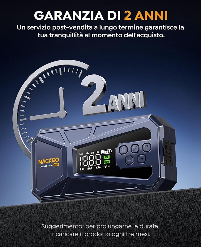 Booster Avviamento Auto, 8000A Avviatore Batteria Auto con Compressore 160PSI(Fino 12.0L Diesel/ALL Gas), Starter Batteria Auto Al Litio 12V, Avviatore Emergenza Per Auto con Torcia a LED, LCD