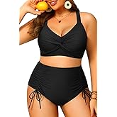 Womens Plus Size High Waisted Bikini -Twist Front Two Piece Swimsuit 2025 Tummy Control Bathing Suits with Drawstring