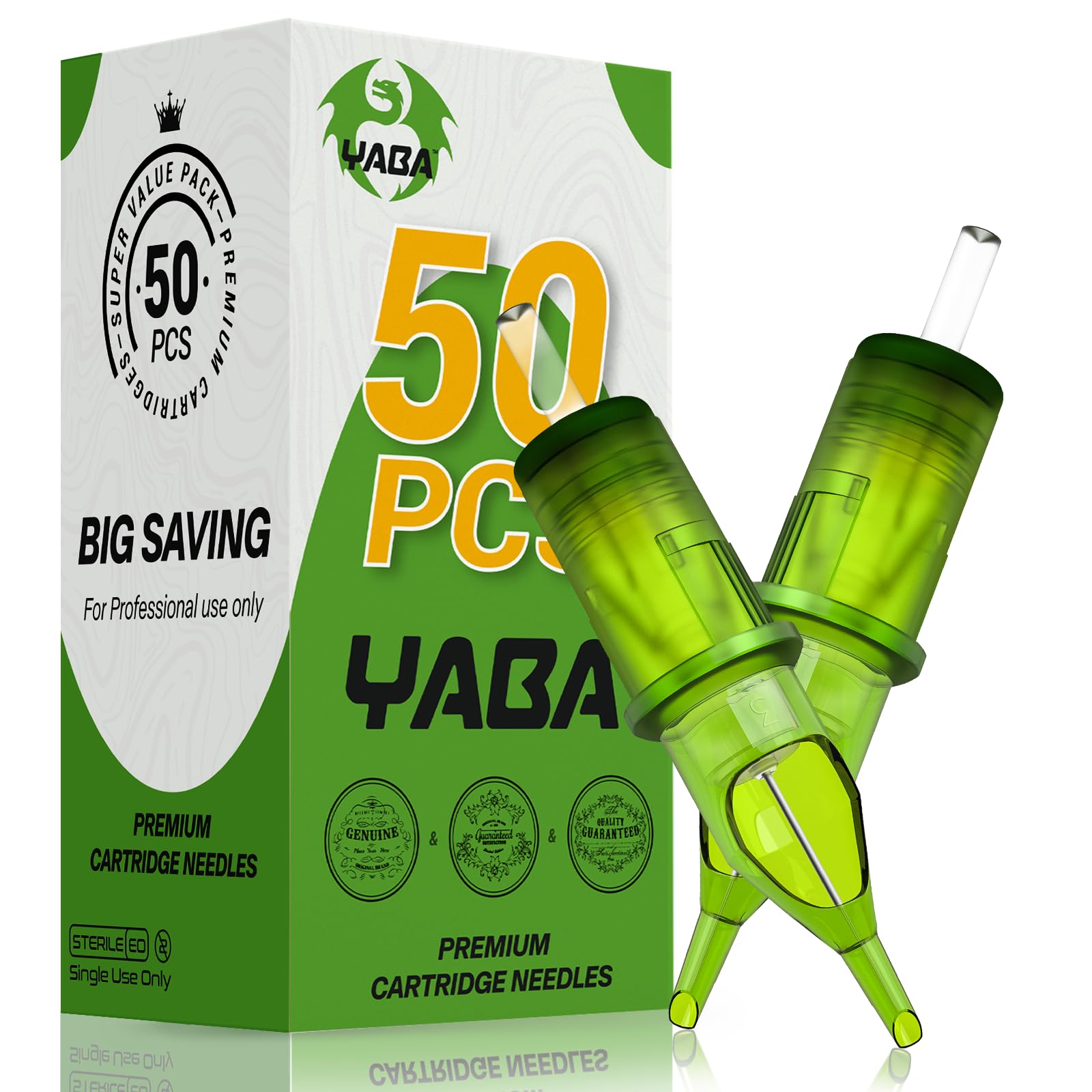 Photo 1 of YABA 50pcs Assorted Tattoo Needles Mixed Size,Tattoo Cartridge Needles - 10Pcs Each of 3RL 5RL 7RL 9RL 11RL Disposable Membrane Tattoo Needle Cartridge (50pcs #12 Standard RL)