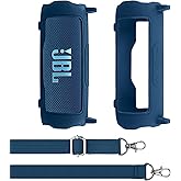 Aenllosi for JBL Flip 7 Protable Bluetooth Speaker Silicone Cover Case with Adjustable Shoulder Strap,Blue (Case Only)