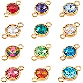Pandahall 12Pcs Flat Round Birthstone Charms Glass Rhinestone Links Crystal Birthstone Charms Stainless Steel Connector Pendants 12 Colors for Earring Necklace Bracelet Keychain Making