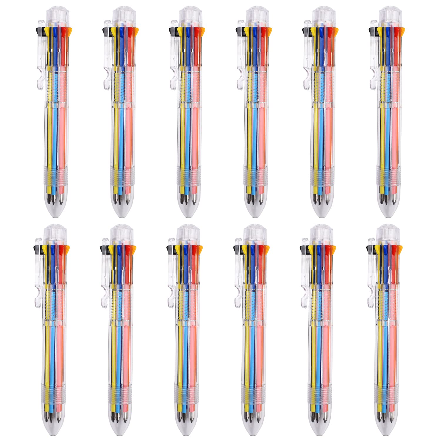 NAUZE Eight-Color Ballpoint Pen Push Ballpoint Pen Stationery Transparent Chart 8-in-1 Retractable Ballpoint Pen School Supplies (12)