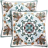Onelsong Decorative Pillow Covers for Couch Living Room 18x18 inches Set of 2 Embroidery Square Boho Throw Pillows Cover for Sofa Chair Bed