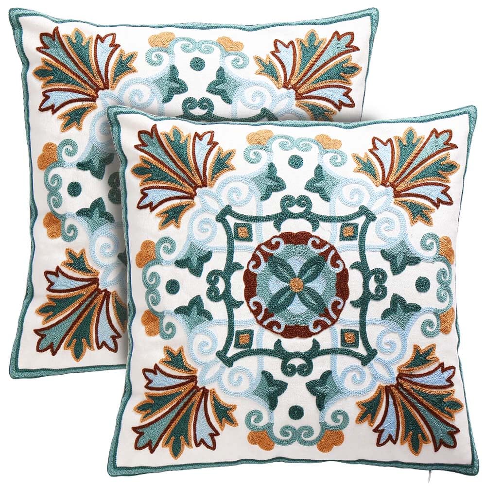 Photo 1 of Onelsong Decorative Pillow Covers for Couch Living Room 18x18 inches Set of 2 Embroidery Square Boho Throw Pillows Cover for Sofa Chair Bed