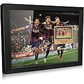 ORIMAMI Soccer Star Lionel Messi Luis Suarez Neymar Signed Picture Desktop Framed Photo Gift - with 35mm Film Recorded Scene Display of 2014/15 Champions League