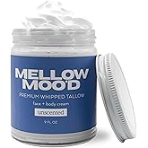 Mellow Moo'd Unscented Whipped Grass Fed Beef Tallow - Face + Body Cream - Tallow Moisturizer for Sensitive Skin - Natural Body Butter Lotion XTRA Large 9 FL OZ - Made In USA