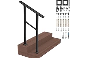 YHASPACE Outdoor Stair Railing, Handrails for Outdoor Steps, Handrail Fits 2 Steps Metal Handrail Stair Rail with Installation Kit Hand Rails for Outdoor Steps