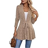 winkbay Women's Open Front Cardigan Fall Tie Front V Neck Long Sleeve Dressy Casual Outerwear