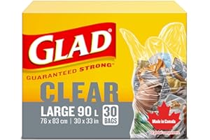 Glad Clear Garbage Bags - Large 90 Litres - 30 Trash Bags, Made in Canada of Global Components