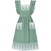 Aoomzoon Vintage Aprons for Women with Pockets Cute Lace Ruffle Adjustable Apron for Cooking Kitchen Baking Gardening