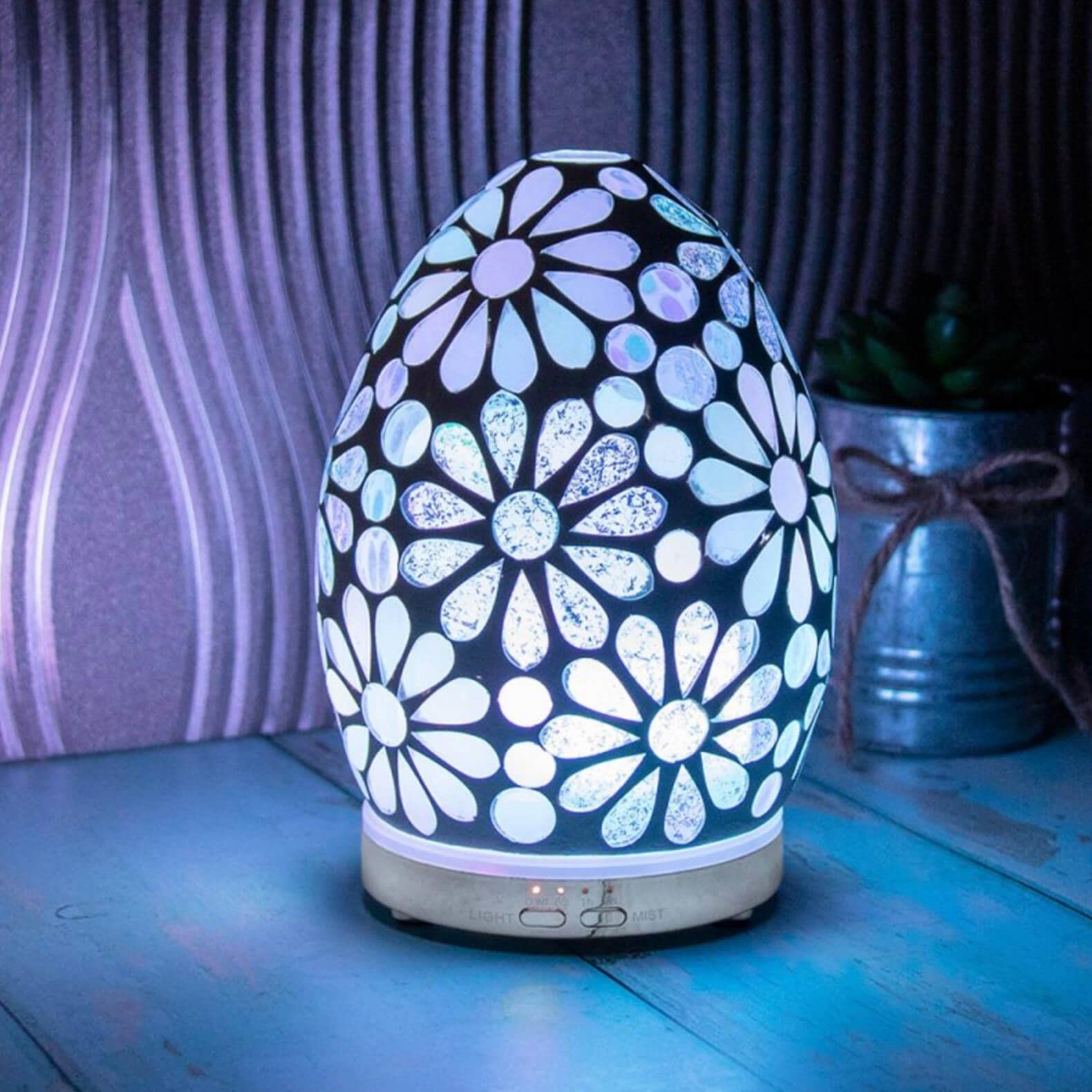 Egg Shaped Humidifier | White Flower Mosaic Design | 1 Pc