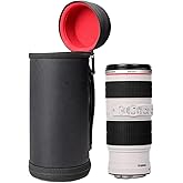 WGear Semi-Hard Lense Case for DSLR Camera Lens (Canon, Nikon, Sony, Pentax, Olympus, Panasonic,etc), Medium Size with Carabiner, Lens Cleaning Wipe (Black Medium)