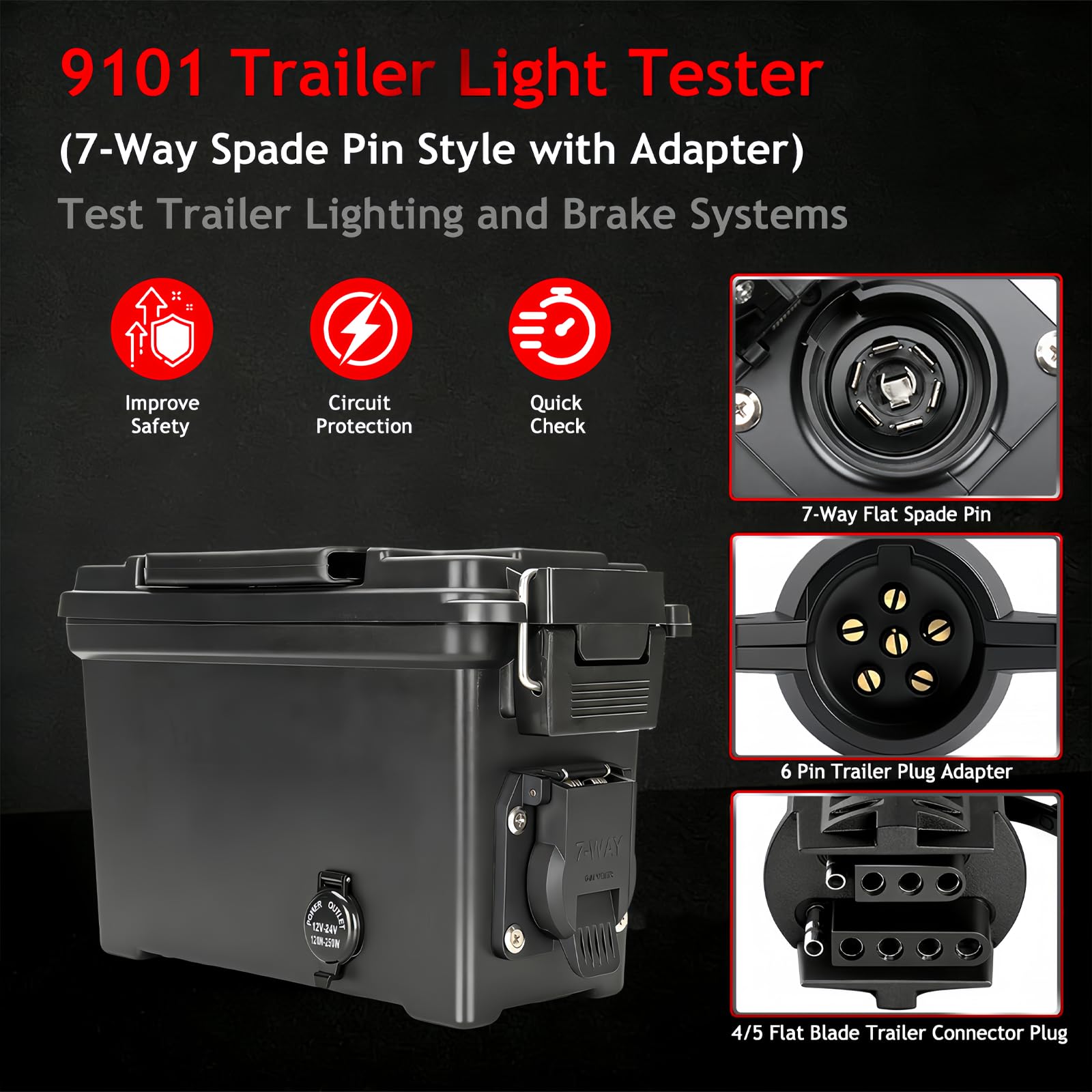 Condition photo showing As Is for 9101 trailer light tester box (7-way spade pin style with trailer plug adapter) test trailer lightin