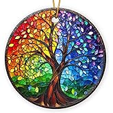 Tree of Life Ornament - Ceramic Double Sided Printed Ornaments - Elegant Tree of Life Decor for Christmas Tree - Unique Christmas Ornaments and Christmas Decor