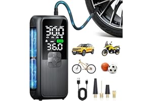 ANYCASH Tire Inflator Portable Air Compressor, Electric Air Pump for Car, Motorcycle, Bike, Balls with Tires Pressure Gauge, 150PSI Air Compressor Portable, Tires Pump with LED Light & Auto Shut-Off