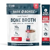 Bare Bones Beef Bone Broth Instant Powder Mix Packets 16 Pack | 5g Collagen | 10g Protein | Sipping Broth/Bouillon | Keto &amp; Paleo | No Artificial Flavors | Gluten &amp; Dairy Free | On-the-go