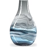 Torre & Tagus Andrea Mouth Blown Glass Vase for Home Decor - 14" Tall Large Blue Glass Vase Table Centerpiece, Handmade Blue Vases for Decor in Coastal Living Room, Entryway, Bedroom