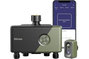Diivoo WiFi Water Timer 4 Outlets, Smart Sprinkler/Hose/Tap Timer Compatible with Alexa & 24 Irrigation Plans & Rain Delay, Garden Watering Systems Controller with 2 Watering Modes for Lawn Yard