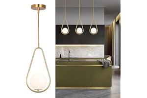 SeeU Gold Pendant Lighting Brass Finished Modern Style Kitchen Island Lighting,One Light Glass Globe Pendant Light for Indoor Hanging Light Fixture,Adjustable Length Lamp for Dinning Room Bedroom