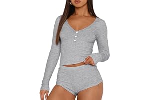 Trendy Queen Womens Two Piece Sets Lounge 2 Piece Outfits Ribbed Knit Shorts and Long Sleeve Button Down Top Tracksuit 2024