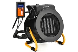 LHUKSGF Greenhouse Heater with Thermostat, Outdoor Heaters for Patio, 3 Modes for PTC Ceramic Fast Heating, Overheat Protection, IPX4 Waterproof for Greenhouse, Grow Tents, Patio, Black